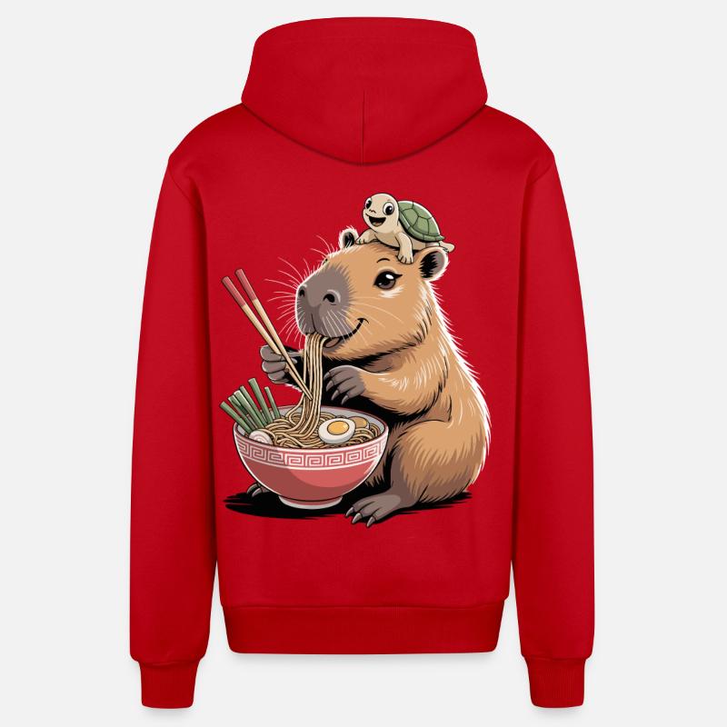 Cute capybara, ramen, turtle, capybara - Organic Relaxed Hooded Jacket Made in EU - red