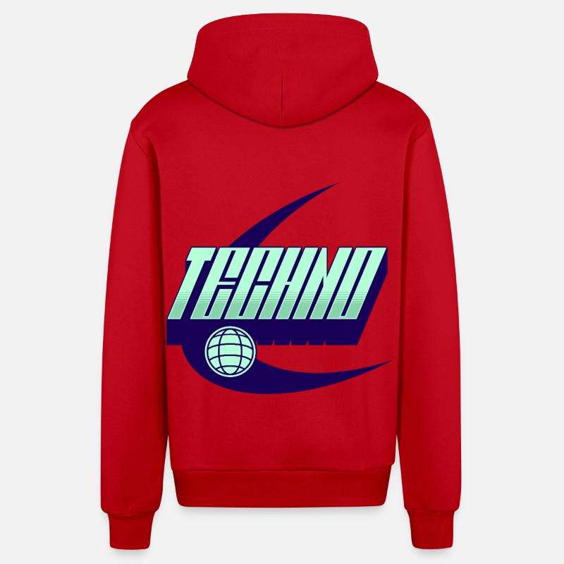 Techno - Veste à capuche bio décontractée fabriquée en UE - rouge