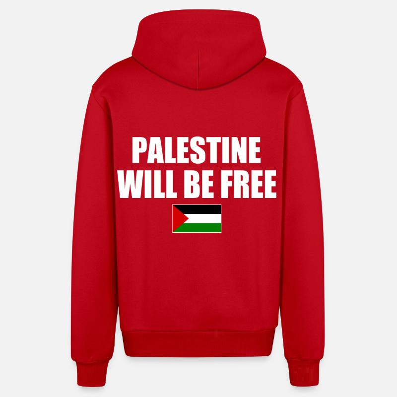 palestine will be free - Veste à capuche bio décontractée fabriquée en UE - rouge
