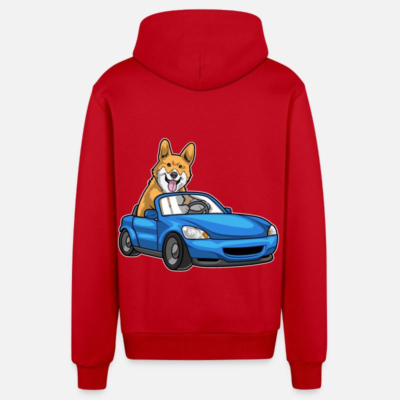 Voiture Corgi - Veste à capuche bio décontractée fabriquée en UE - rouge