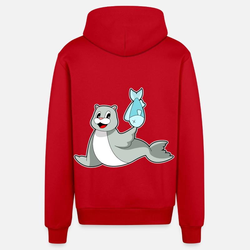 Poisson phoque - Veste à capuche bio décontractée fabriquée en UE - rouge