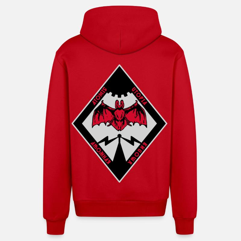 Atomic Utopia - Bat Rhombus - Organic Relaxed Hooded Jacket Made in EU - red
