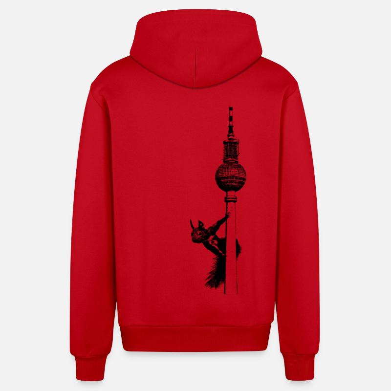 Tour de télévision Berlin avec écureuil / Graphique - Veste à capuche bio décontractée fabriquée en UE - rouge