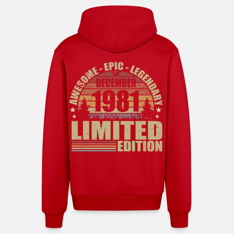 Dezember 1981 - Limitierte Auflage Dezember 1981 - Organic Relaxed Kapuzenjacke Made in EU - Rot