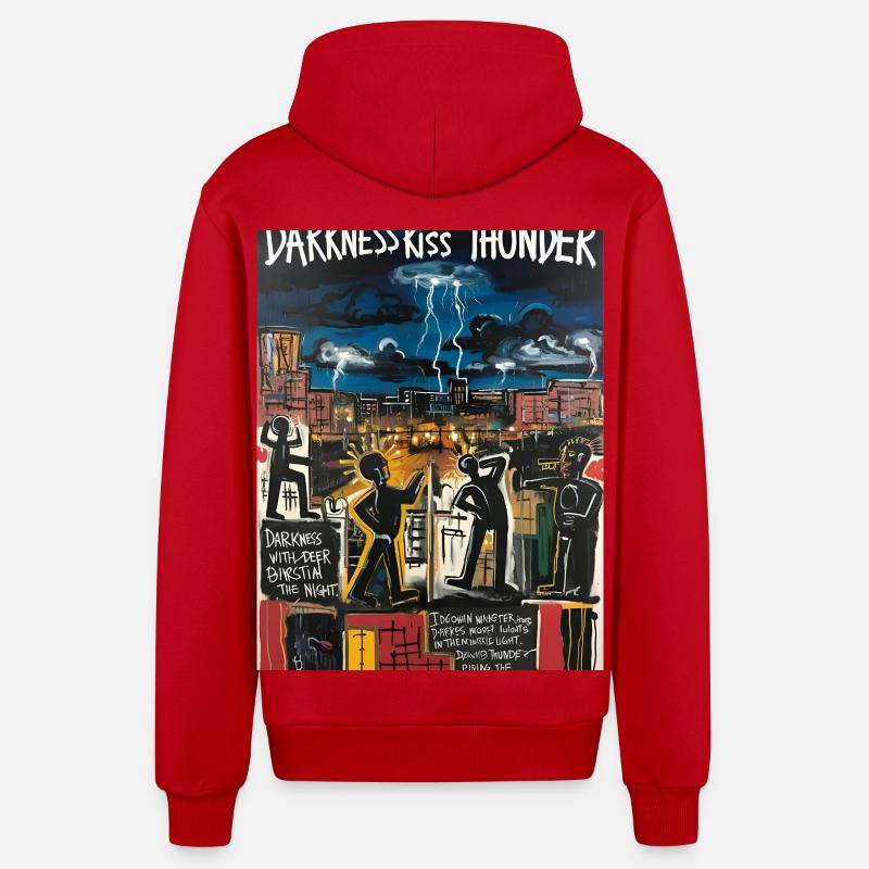 Orage Urbain: Silhouettes Nocturnes - Veste à capuche bio décontractée fabriquée en UE - rouge