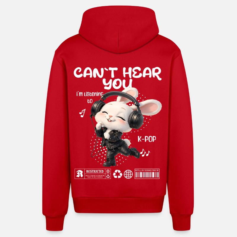 K-Pop Häschen mit Kopfhörern - Organic Relaxed Kapuzenjacke Made in EU - Rot