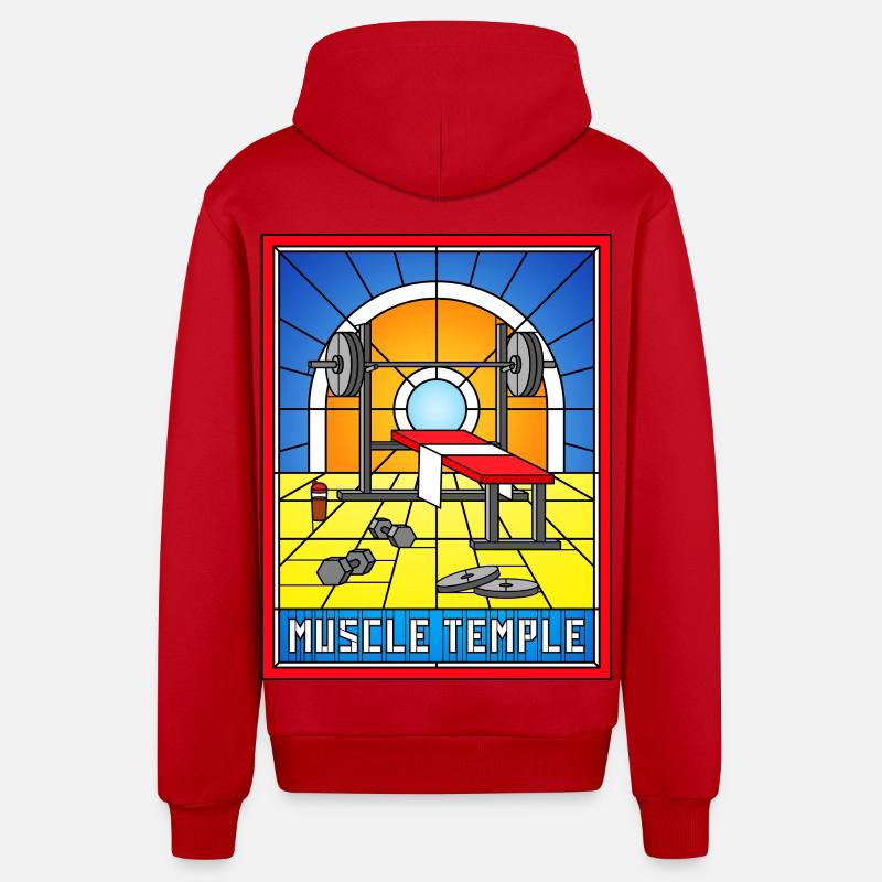 Gymnase en vitraux du temple musclé - Veste à capuche bio décontractée fabriquée en UE - rouge