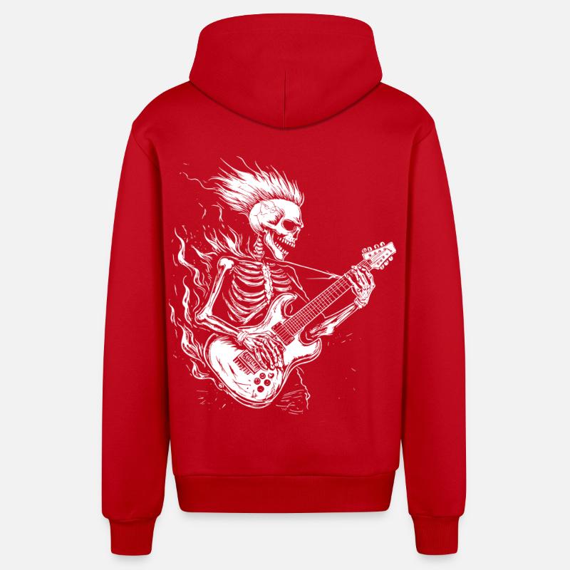 Cool Skeleton Guitariste Guitariste Musicien - Veste à capuche bio décontractée fabriquée en UE - rouge