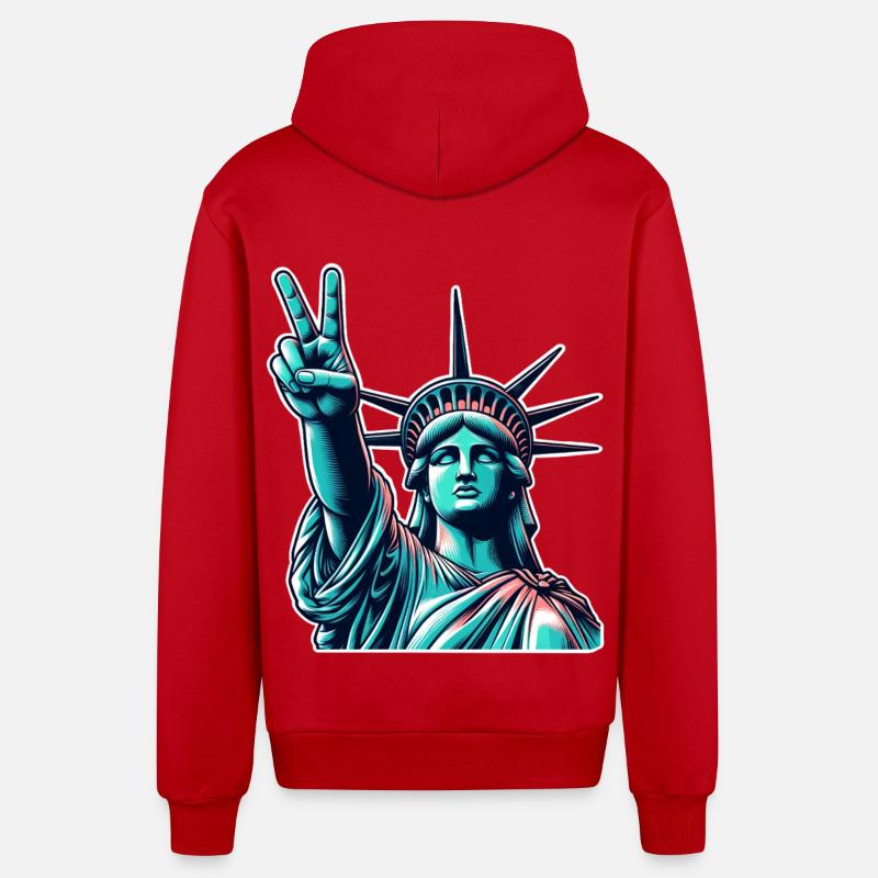 Statue de la Liberté Paix - Veste à capuche bio décontractée fabriquée en UE - rouge