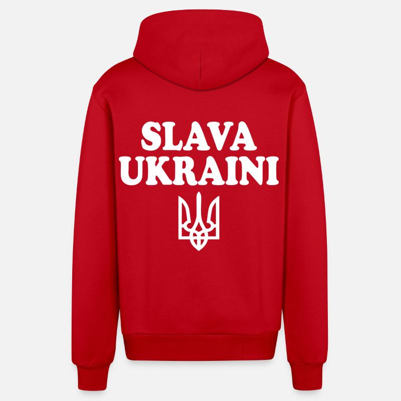 Slava ukraini - Veste à capuche bio décontractée fabriquée en UE - rouge