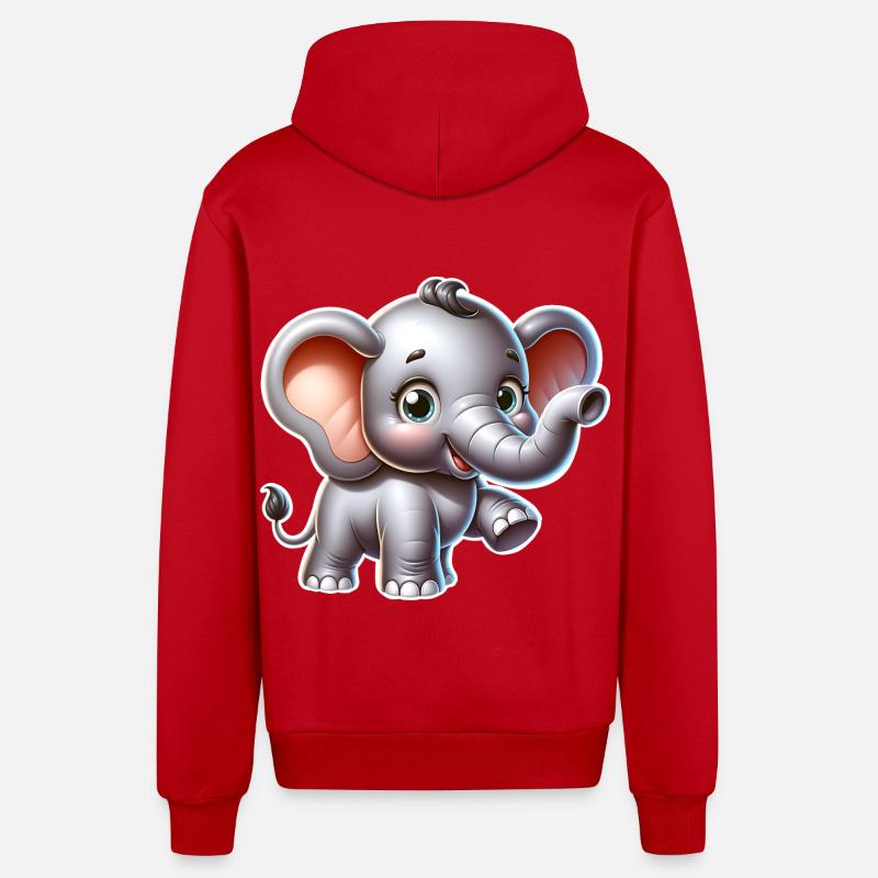 Éléphant - Veste à capuche bio décontractée fabriquée en UE - rouge