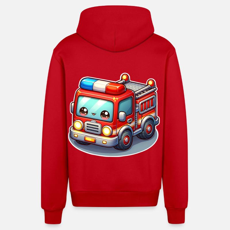 Pompiers avec visage d’enfants - Veste à capuche bio décontractée fabriquée en UE - rouge