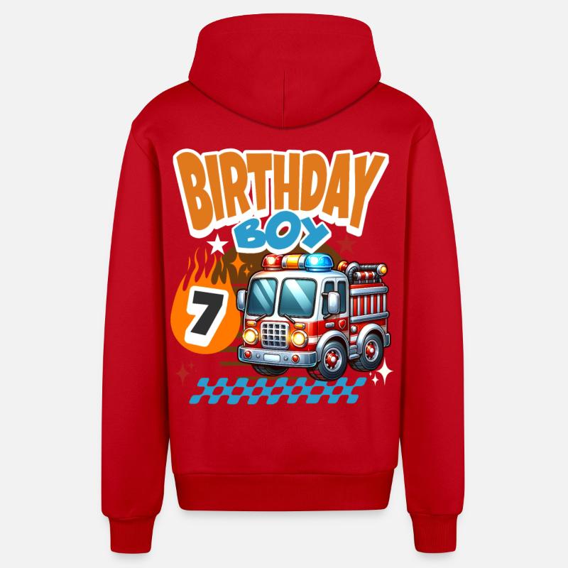 7th Birthday Fire Brigade - Organic Relaxed Hooded Jacket Made in EU - red