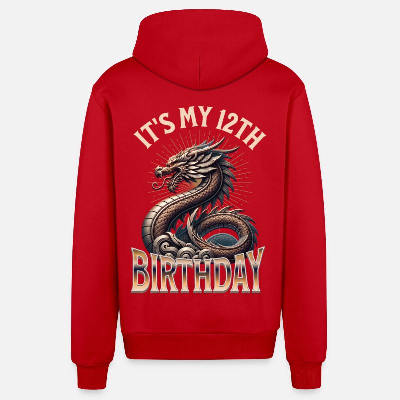 Dragon 12e anniversaire Dragon - Veste à capuche bio décontractée fabriquée en UE - rouge