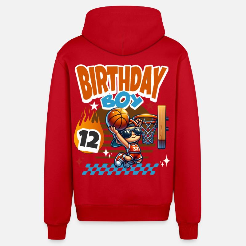 12e anniversaire de basket-ball - Veste à capuche bio décontractée fabriquée en UE - rouge
