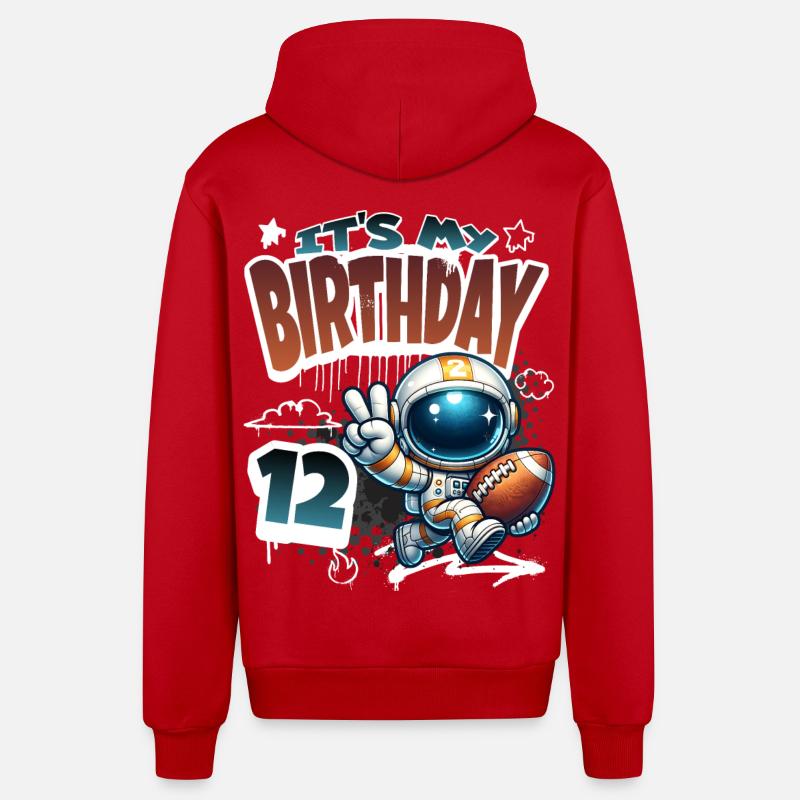 Astronaute 12e anniversaire Football - Veste à capuche bio décontractée fabriquée en UE - rouge