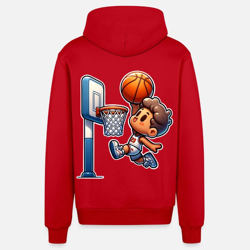 Dunking de basket-ball - Veste à capuche bio décontractée fabriquée en UE - rouge