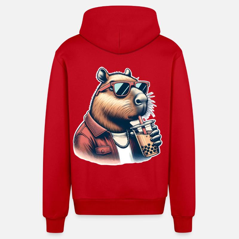 Capybara Bubble Tea - Organic Relaxed Kapuzenjacke Made in EU - Rot