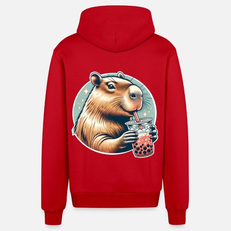 Capybara Bubble Tea - Organic Relaxed Kapuzenjacke Made in EU - Rot