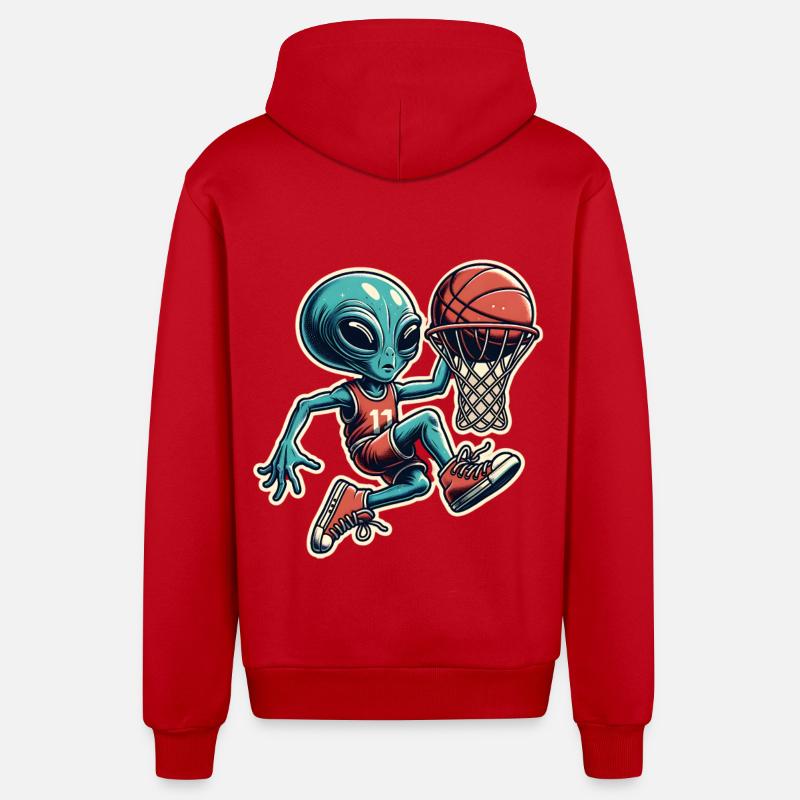 Basketball Dunking Alien - Veste à capuche bio décontractée fabriquée en UE - rouge