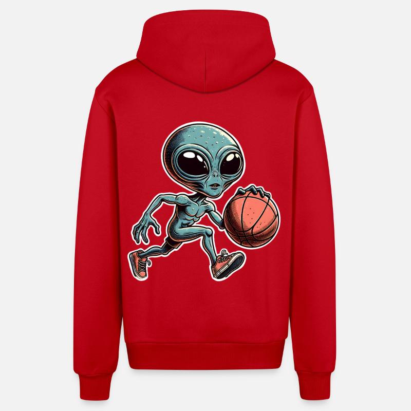 Alien Basketball Dunking - Veste à capuche bio décontractée fabriquée en UE - rouge