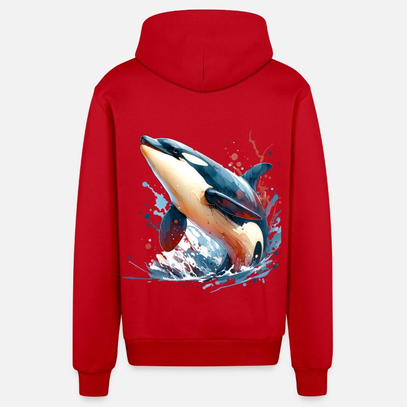 Orca Killer Whale - Organic Relaxed Hooded Jacket Made in EU - red