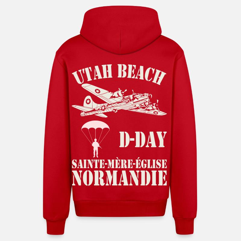 Utah Beach D-Day Sainte-Mère-Église - Veste à capuche bio décontractée fabriquée en UE - rouge