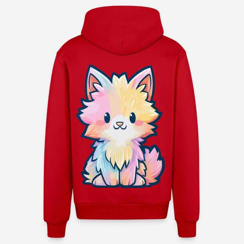 Chaton Fluff Arc-en-ciel Pastel - Veste à capuche bio décontractée fabriquée en UE - rouge