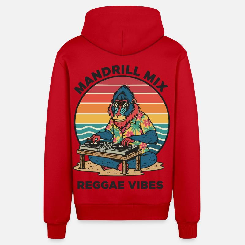 Mandrill DJ Reggae Vibes Rétro - Veste à capuche bio décontractée fabriquée en UE - rouge