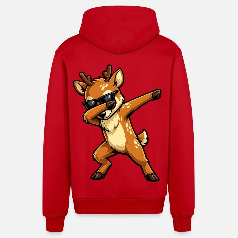 Tamponnage des cerfs - Veste à capuche bio décontractée fabriquée en UE - rouge