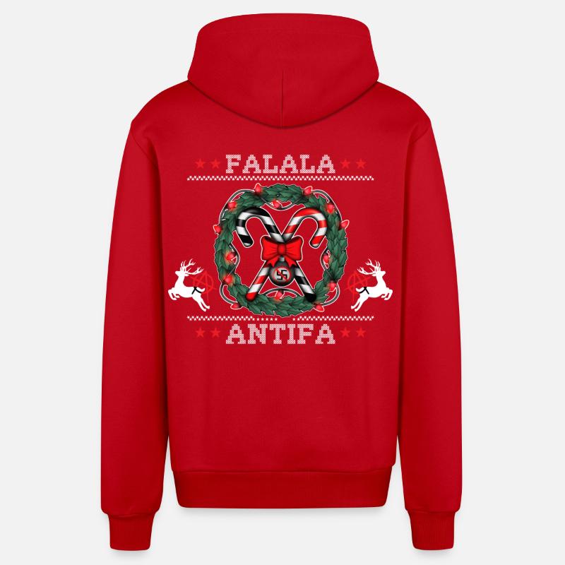Pull de Noël moche : FALALA ANTIFA ! - Veste à capuche bio décontractée fabriquée en UE - rouge