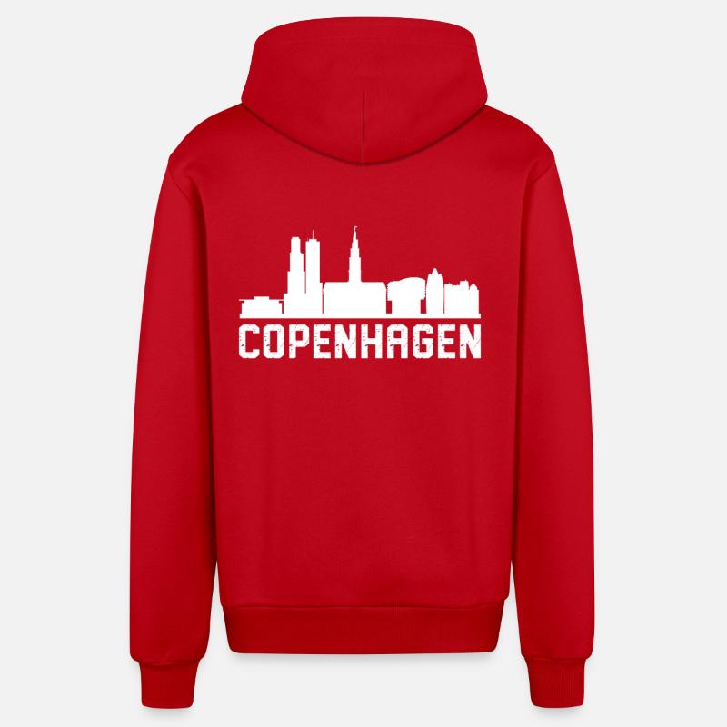 Skyline de Copenhague - Veste à capuche bio décontractée fabriquée en UE - rouge