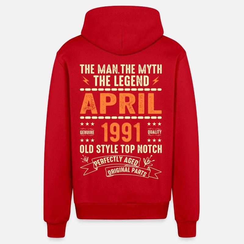 Avril 1991, AVRIL 1991 - Veste à capuche bio décontractée fabriquée en UE - rouge