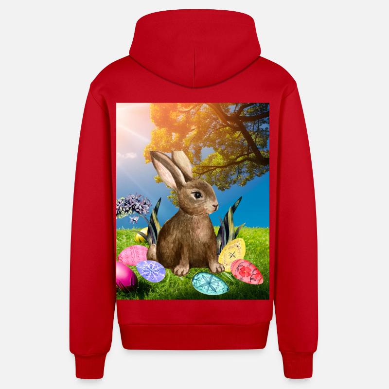 Spring Easter bunny with Easter eggs - Organic Relaxed Hooded Jacket Made in EU - red