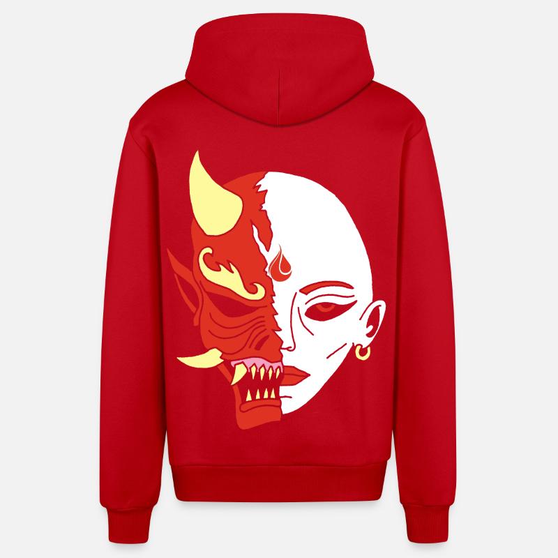 Mensch oder Dämon? - Organic Relaxed Kapuzenjacke Made in EU - Rot