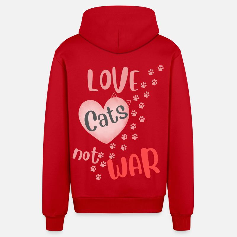 Aime les chats, pas la guerre, - Veste à capuche bio décontractée fabriquée en UE - rouge
