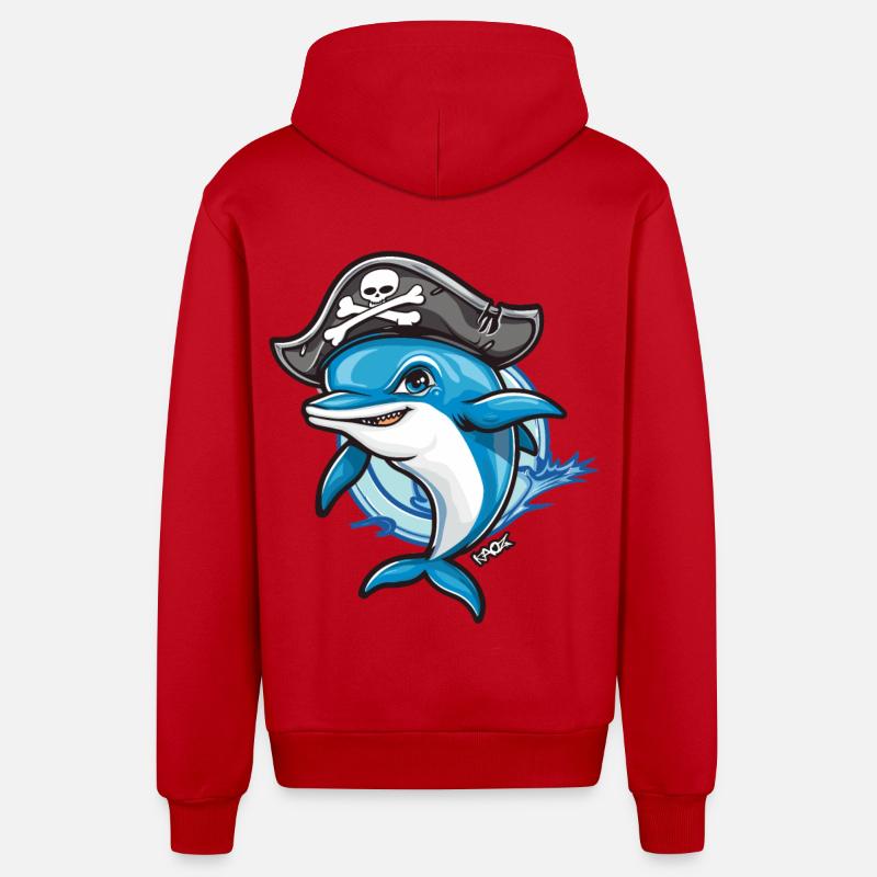 Pirate dauphin de dessin animé - Veste à capuche bio décontractée fabriquée en UE - rouge