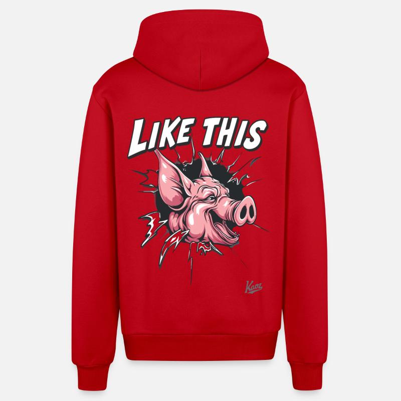 Percée : Comme ce cochon drôle - Veste à capuche bio décontractée fabriquée en UE - rouge