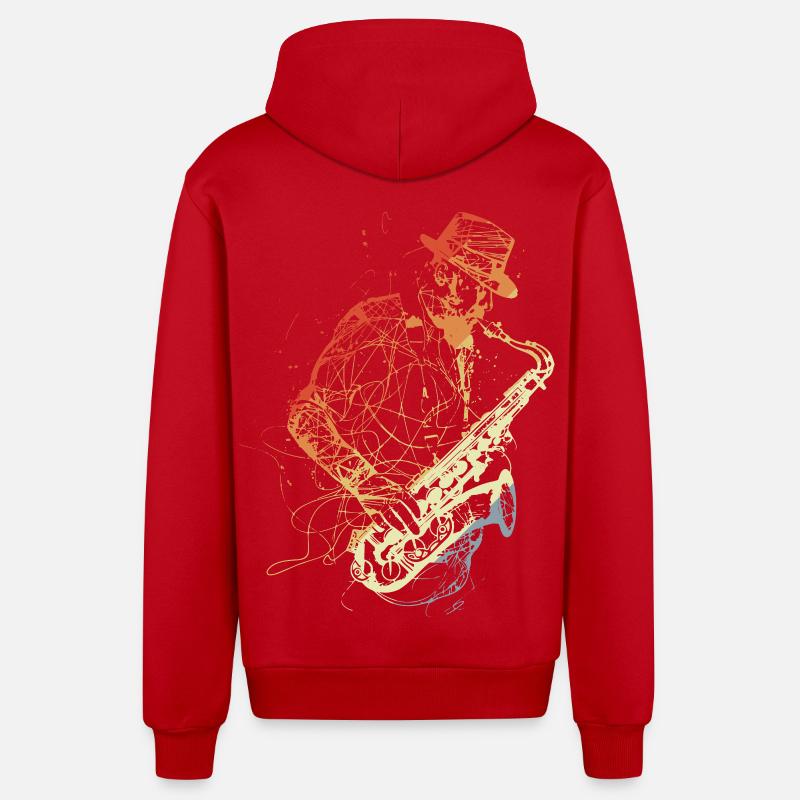 Dessin de saxophone rétro - Veste à capuche bio décontractée fabriquée en UE - rouge