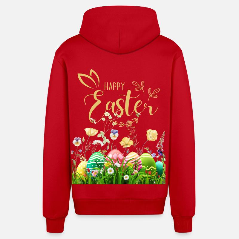 Pâques dorées - Fleurs et œufs - Veste à capuche bio décontractée fabriquée en UE - rouge