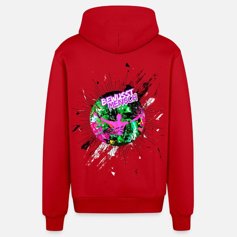 « Bewusst_Mensch25 » par Acryl Galerie - Veste à capuche bio décontractée fabriquée en UE - rouge