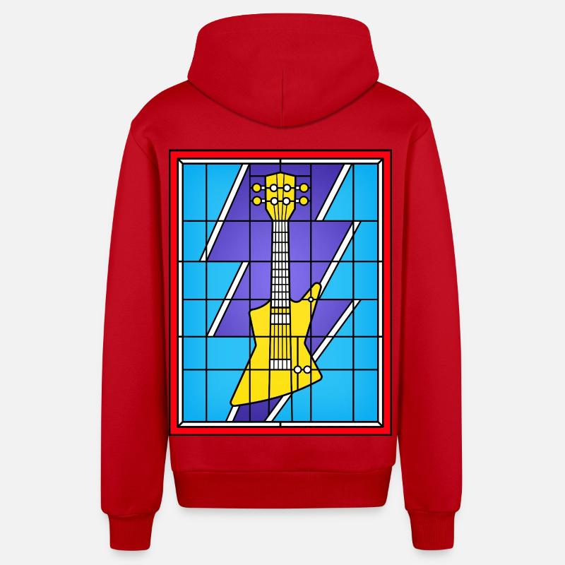 Guitare électrique jaune en vitrail - Veste à capuche bio décontractée fabriquée en UE - rouge