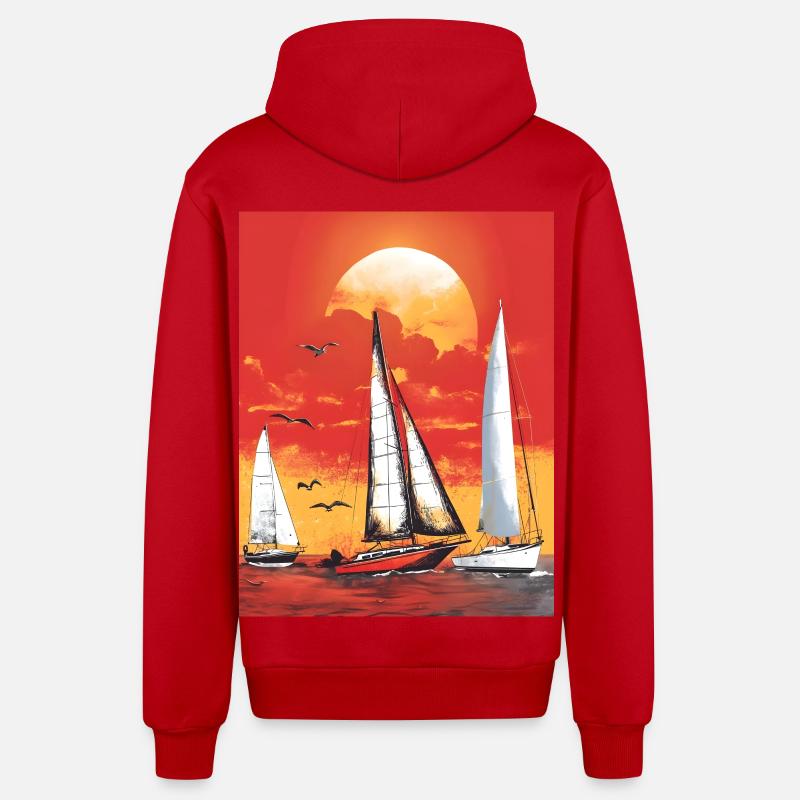 Coucher de soleil avec voilier - Veste à capuche bio décontractée fabriquée en UE - rouge