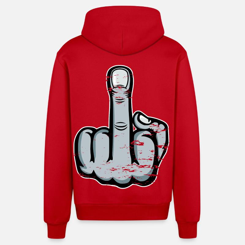 Doigt d’honneur Doigt Puant Dessin utilisé - Veste à capuche bio décontractée fabriquée en UE - rouge