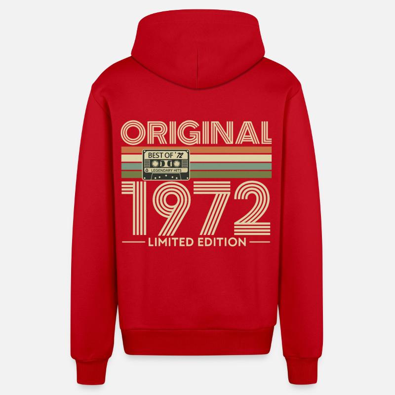 Original 1972 Retro Limited Edition - Veste à capuche bio décontractée fabriquée en UE - rouge