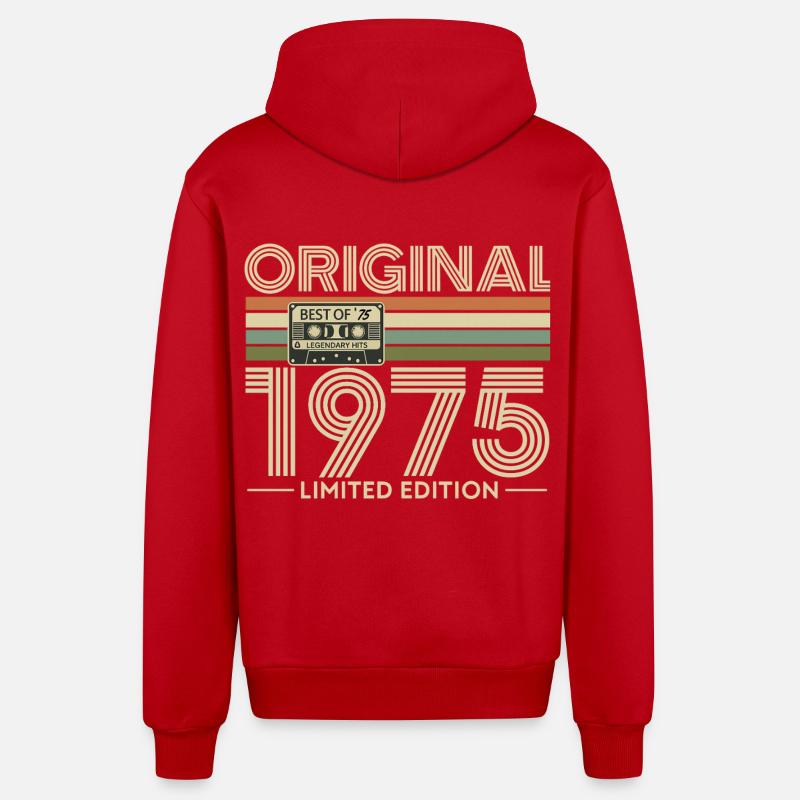 Original 1975 Hits Cassette Retro - Veste à capuche bio décontractée fabriquée en UE - rouge