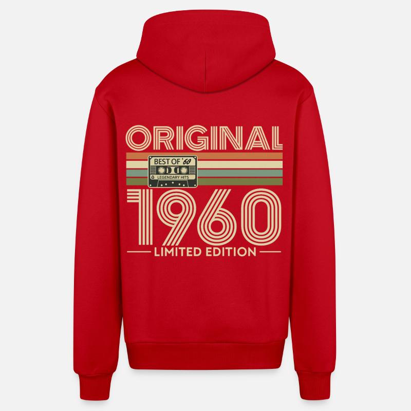 Original 1960s Cassette Édition Limitée - Veste à capuche bio décontractée fabriquée en UE - rouge