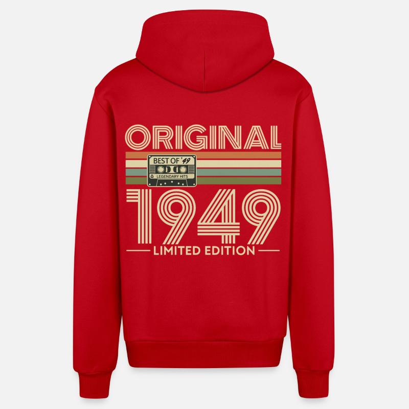 Original 1949 Édition Limitée Retro - Veste à capuche bio décontractée fabriquée en UE - rouge