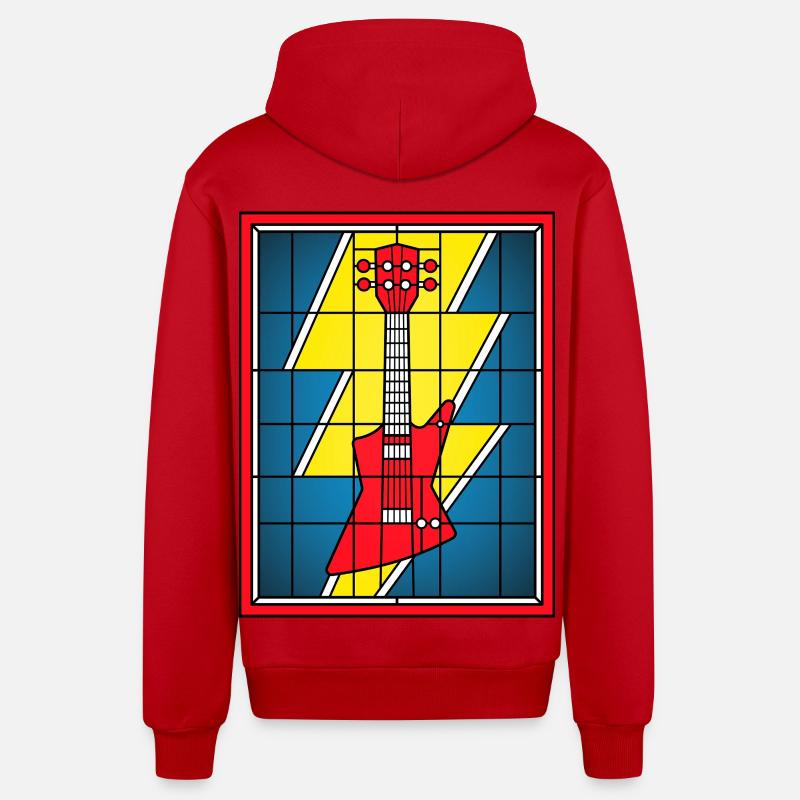 Guitare en vitrail avec éclair - Veste à capuche bio décontractée fabriquée en UE - rouge