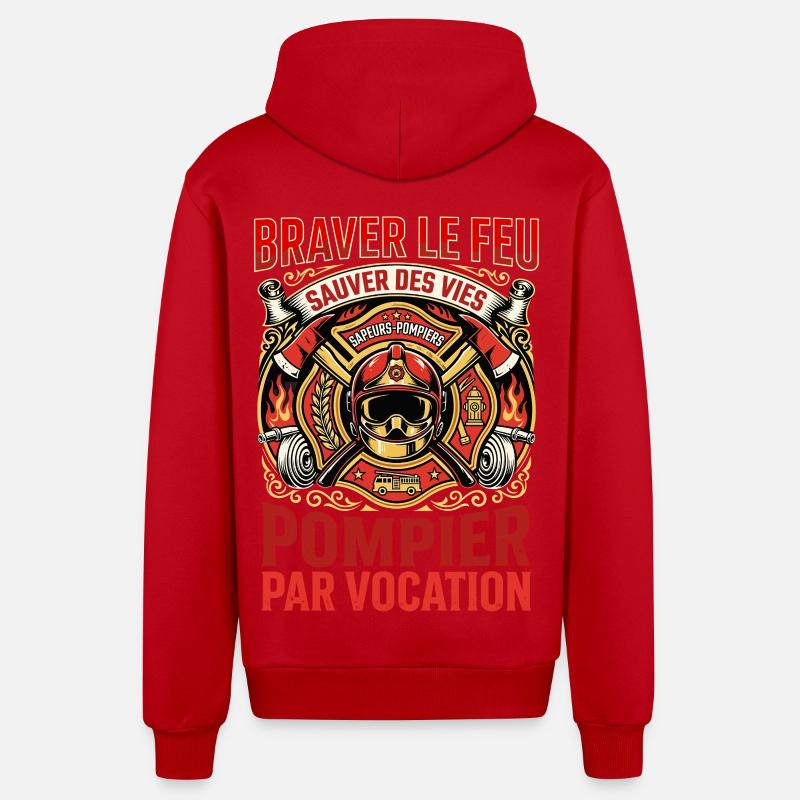 Pompier sapeur pompier feu héros vocation - Veste à capuche bio décontractée fabriquée en UE - rouge